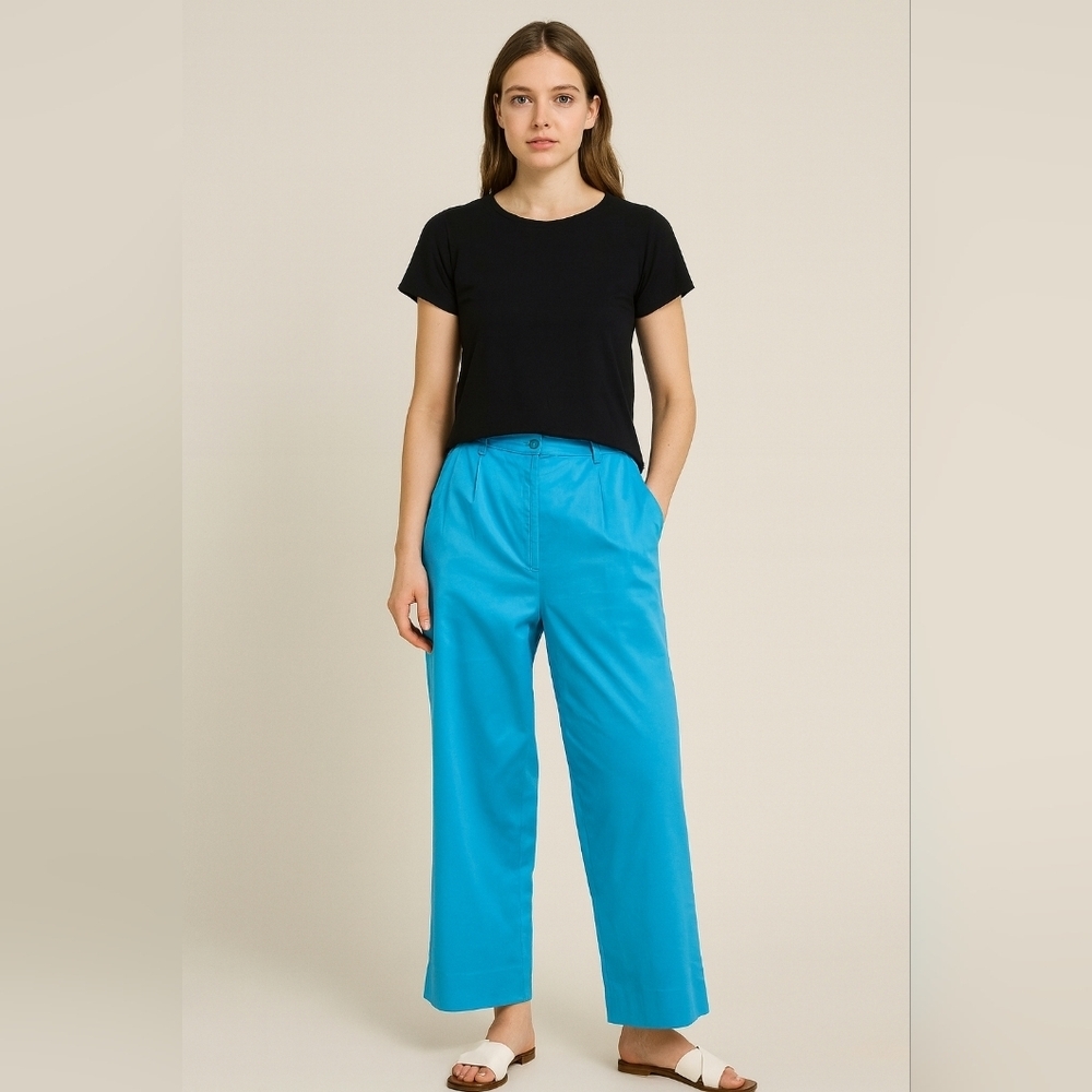 Escada Turquoise 100% Cotton Tailored Pants